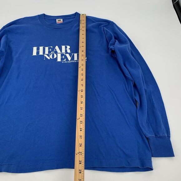 Vintage 1993 Hear No Evil Long Sleeve Horror Movie Promo T-Shirt XL Adult Blue - Picture 8 of 8